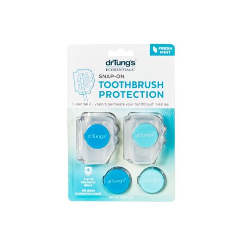 Dr. Tung's Snap-On Toothbrush Cover Caps 2 Count - Toothbrush Head Cover, Travel Case, 60 Days Protection Each, Comes with 4 Deodorizing Discs - (Pack of 2), Assorted Colors