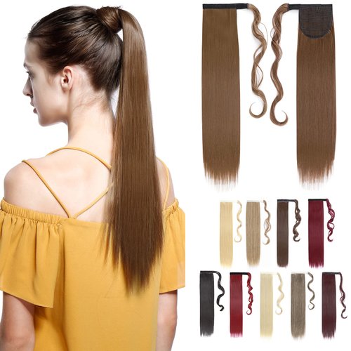 Benehair Wrap Around Ponytail Hair Extensions Clip in Ponytail Hairpiece One Piece Hair Extension for Women 23 inch Synthetic Straight Light Brown