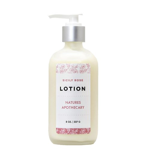 NATURE'S APOTHECARY Sicily Rose Lotion For Dry Skin | Silky, Nourished, Hydrated Skin | Hypoallergenic, All-Natural, Plant-Derived, Made in USA (Reusable Frosted Glass Bottle)