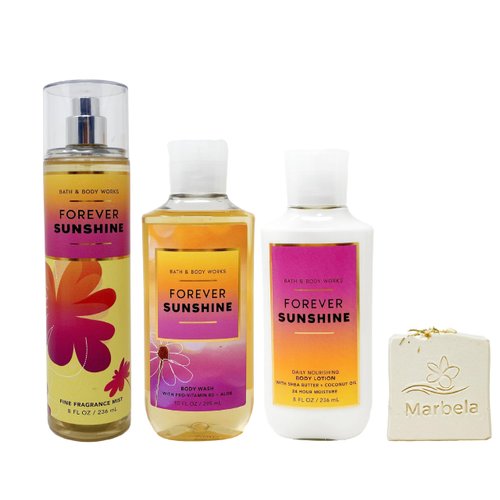 Bath & Body Works Forever Sunshine - Trio Gift Set - Fragrance Mist, Body Lotion and Body Wash With Wild Jasmine Soap.