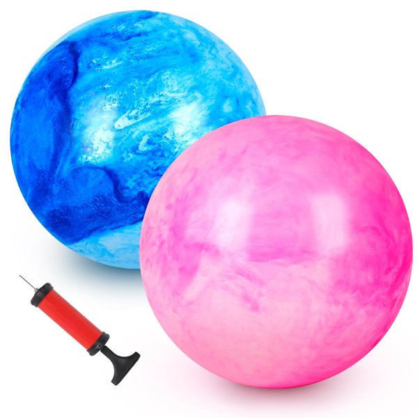 AMOR PRESENT 2PCS Inflatable Playground Balls, 8.7 Inch Marbleized Bouncy Balls Rubber Kickballs Giant Dodgeballs, for Kids Indoor Outdoor Ball Games, Sports Party Favors, Birthday Gifts