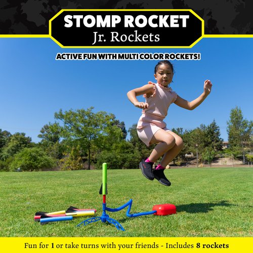 Stomp Rocket Jr Multi-Color Rocket Launcher for Kids, 8 Rockets - Fun Outdoor Kids Gifts for Boys & Girls - STEM Toy Foam Blaster Set Soars Up to 100 Feet - Ages 3 & Up