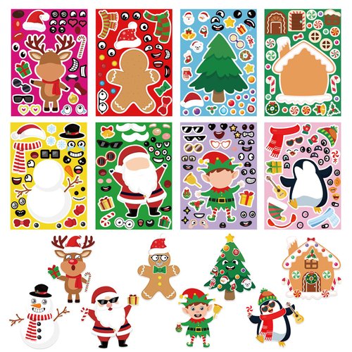 32 Sheets Christmas Stickers, Make Your Own Christmas Stickers, Creative Game Stickers for Kids C...