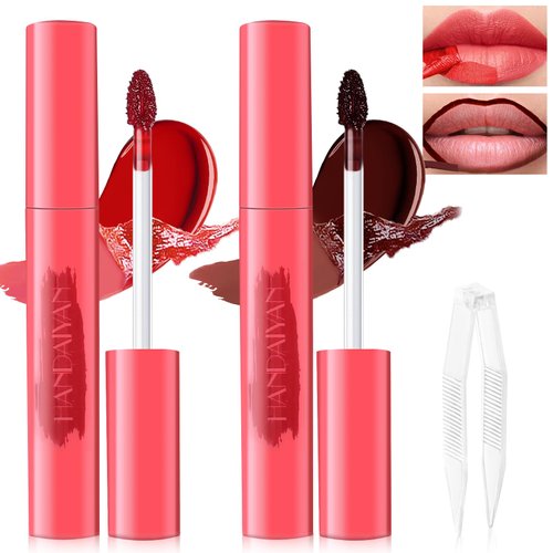 HOSAILY 2 Colors Peel off Lip Stain Long Lasting Waterproof Non-Sticky Transfer Proof Brown Lip Liner Tint Lip Gloss with Matte Finish Magic Color Tattoo Liquid Lipstick Mask Makeup for Women Girls