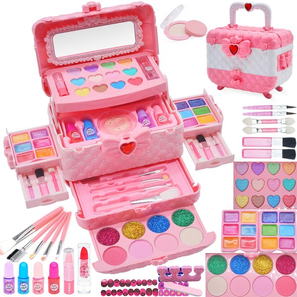 Kids Makeup Toys for Girls - Safe and Washable Makeup for Kids, Kids Makeup Kit for Girl, Real Girls Makeup Kit for Kids Toddler, Princess Birthday Gifts for 4 5 6 7 8 9 Year Old Girls Gift (Pink)