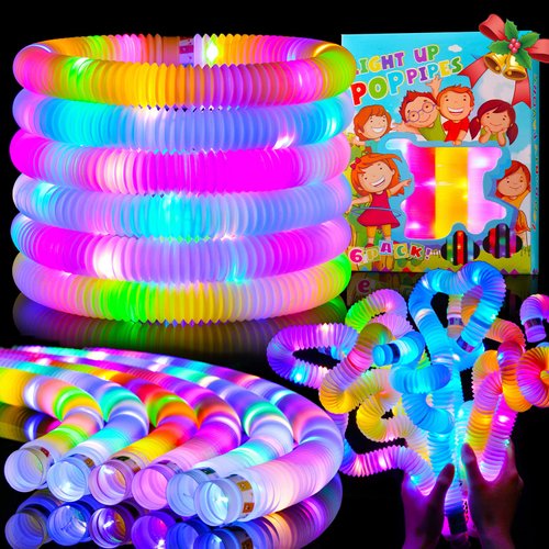 Light Up Glow Sticks Fidget Pop Tubes 12 Pcs Toddler Sensory Toys Kids ,Glow in The Dark Party Favors,Halloween Decorations,Birthday Gift Stocking Fillers Light Up Toys for Kids Classroom Prize
