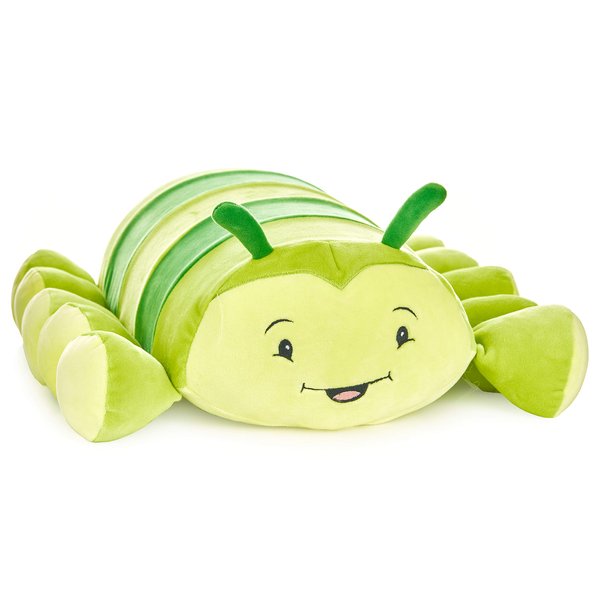 MEMORY MATES Cuddly Memory Foam Pillow Plush with Belly Pocket, Kids Pillow for Hugging Sleeping & Storing Diary, 15” Stuffed Animal & Journal Set - Charlie The Caterpillar