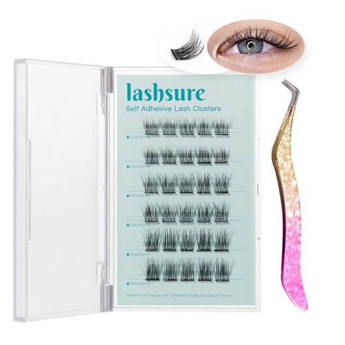 Lashsure Self Adhesive Eyelash Clusters Kit - Natural Black, Reusable False Eyelashes Kit for Women, Easy to Apply, Lightweight & Natural Looking (MF10-7)