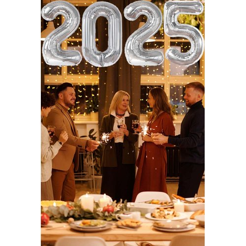 Huge Silver 2025 New Year Balloons 40 Inch 2025 Silver Mylar Foil Helium Number Balloons 2025 Christmas New Year Eve Graduation Party Decorations Supplies