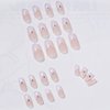 RikView French Acrylic Nails with Rhinestones Square Glossy Press on Nails Short V Nails Design White Nude Full Cover Prom Nails with Glue Sticker Fake Nails 24PCS/Set (A-Crystal)