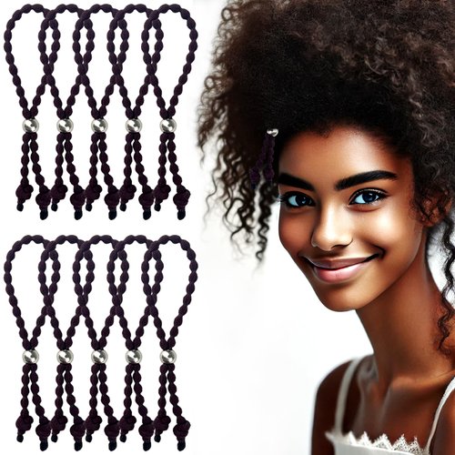 10pcs Cushioned Adjustable Hair Band for Thick, Curly, Natural Hair - Extra Stretchy Hair Ties Perfect For Braids, Pineapple Hair - Afro Puff Ponytail Holder (Brown)