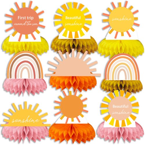 9Pcs Rainbow Honeycomb Table Centerpieces for Birthday Party Decorations- Festive Baby Shower Happy Birthday Party Supplies