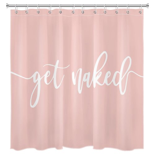ECOTOB Get Naked Shower Curtain Decor, Cute White Art Font Words Get Naked on Pink Background Funny Quotes Shower Curtains 72X72 inch Polyester Fabric Bathroom Decor Bath Curtains Hooks Included