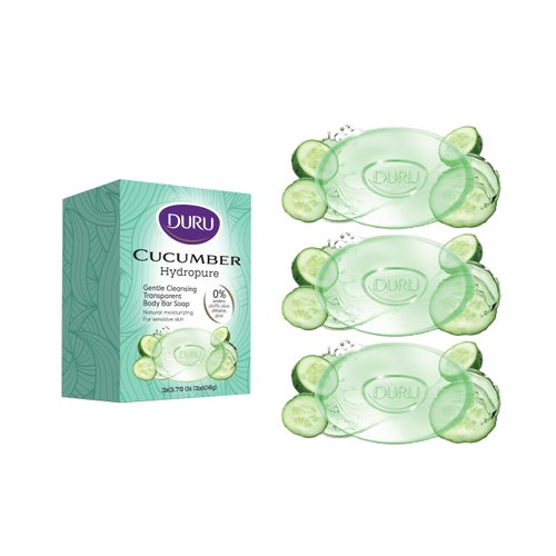 Duru Cucumber Glycerin Bar Soap Cleansing Bar Moisturizing Sensitive Skin - Vegan Transparent Paraben Free Alcohol Free Silicone Free Phthalete Free Gluten Free Body Wash - 3 Pack