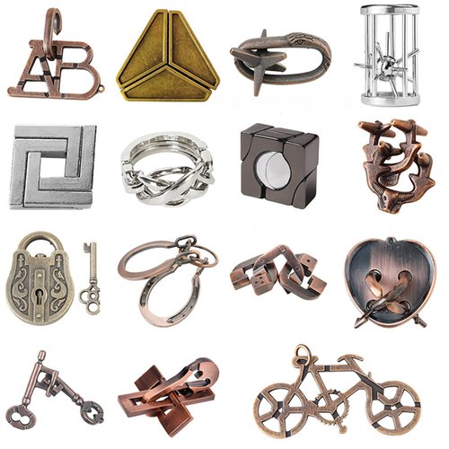 FantasyDay 15 Pcs Brain Teaser Puzzle,Metal Puzzle, Unlock Interlock IQ Test Game, Magic Trick Toy Gift for Kids and Adults