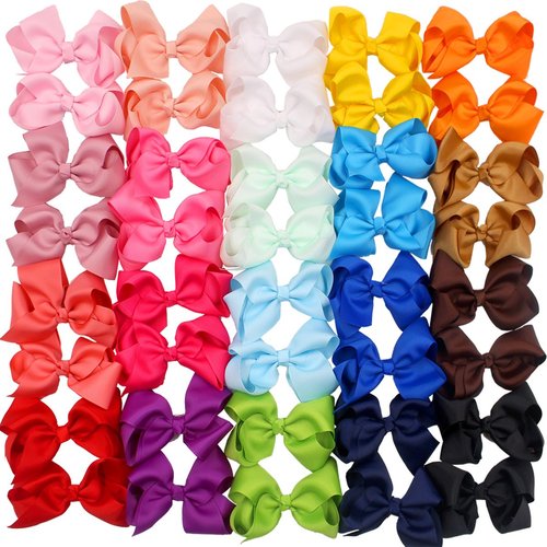 CÉLLOT 40 PCS 4.5 Inch Hair Bows for Girls Grosgrain Ribbon Boutique Hair Bow Alligator Clips Hai...