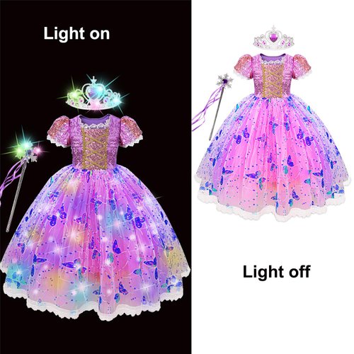 Princess Dresses for Girls,Light Up Princess Dress up Costume for Little Girls,Kids Princess Halloween Costumes for Girls Toddler Age 3-10
