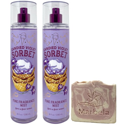 Bath & Body Works Candied Violet Sorbet - Fragrance Mist 2 Pack with a Himalayan Salts Springs Sample Soap