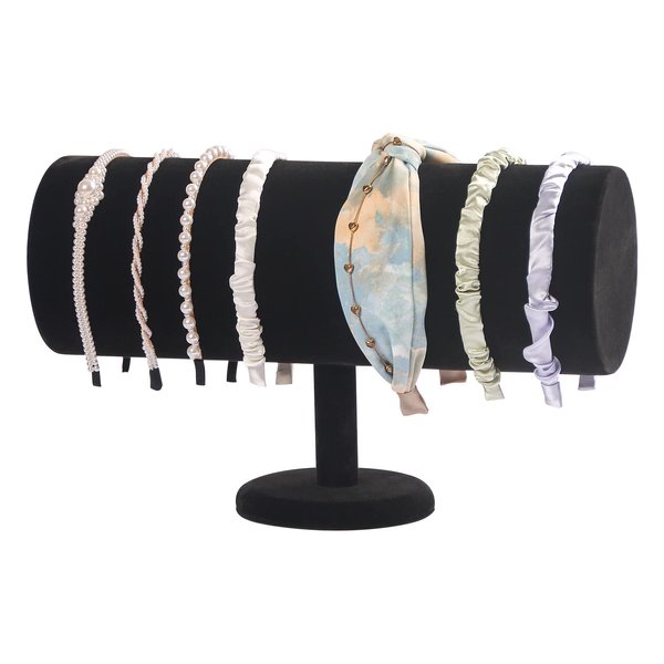 Coward T-Bar Beige Headband Holder Organizer,Hairband Display Stand,Hairband Storage Rack for Girls And Women (detachable black velvet)