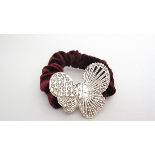 Generic Butterfly blue purple maroon hair tie pony tail holder scrunchie with crystals (Primary color: Maroon)