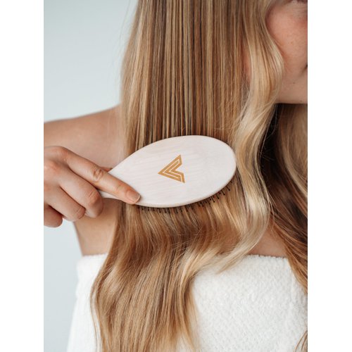 VOLO Frizz Out Bamboo Hair Brush for Anti Frizz, Hair Care, Scalp Care, Detangler Brush for Dry or Damp Hair with Boar Bristles & Nylon Pins, Works for All Hair Types, Travel Hairbrush for Women & Men