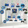 51 Pieces Video Game Hanging Swirl Decorations Supplies, Video Game Birthday Decorations Game Party Theme Decorations Foil Ceiling Streamers for Gamer Video Game Birthday Party Supplies(Blue)