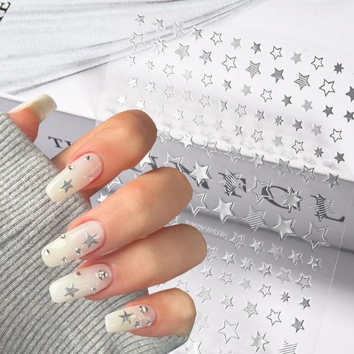 9Sheets Shiny Starlight Stars Nail Art Stickers Colorful Star Nail Decals 3D Self-adhesive Nail Designs Sticker Slider Star Nail Tips Pentagram Glitter DIY Manicure Decoration Supplies for Women Girls