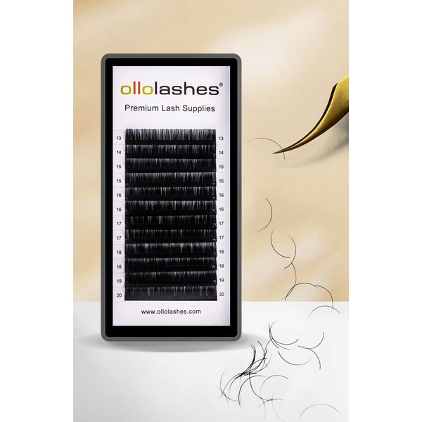 OLLOLASHES Eyelash Extension B C CC D J Curl Mix 5-20mm 0.03 0.05 0.07 0.15 Super Matte Classic Lash Extensions Professional Supplies for Lash Techs (C-0.05, 13-20mm)