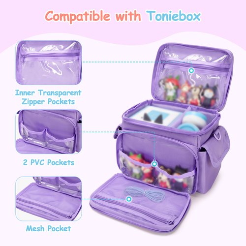 GRAOSO Carrying Case Compatible with Tonies, Storage Bag Organizer for Audio Player Starter Set, Figures, Headphones, Charging Station, Accessories, with Shoulder Strap and Handle, Purple (Case Only)