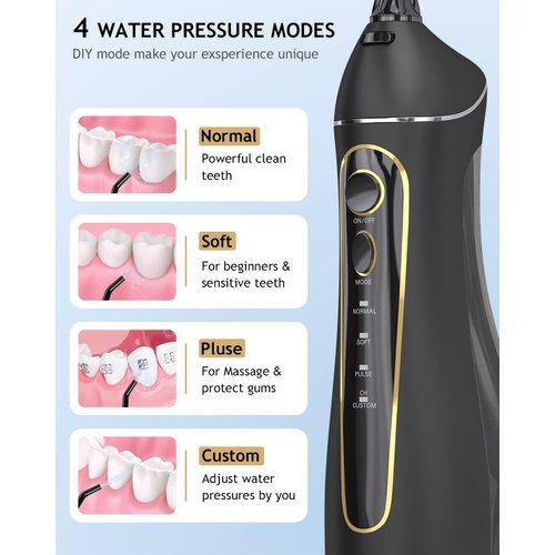 Oralfree Water Dental flosser Teeth Picks - Braces Cordless Oral Irrigator Portable Rechargeable Travel Irrigation Cleaner IPX7 Waterproof Electric Professional Flossing Teeth Cleaning for Home