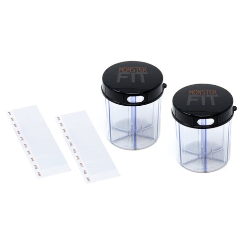 Monster Jr Supplement Pill Dispenser with Labels - Holds Small Medium Medication Vitamins and Easily Dispense from One Container Includes Compartment Labels (Monster Jr - 2 Pack)