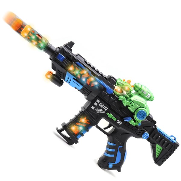 DaoDaoZhu Light Up Toy Gun with Sound Effects for Kids, Unique Barrel Telescopic Action & Liftable Dinosaur Baby Toy Guns Make Noise, Christmas Birthday Gifts for Boys Girls(Batteries Not Included)