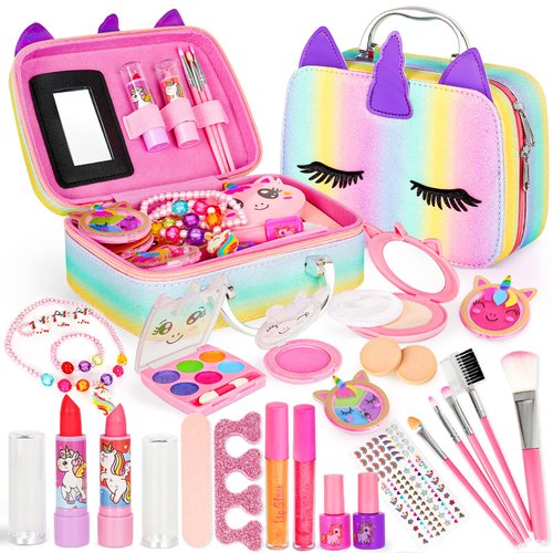 Dreamon Kids Makeup Kit for Girls,Real Washable Makeup Toy for Little Girl,28 in 1 Real Make Up Set for Toddler Children Princess Christmas Birthday Gifts