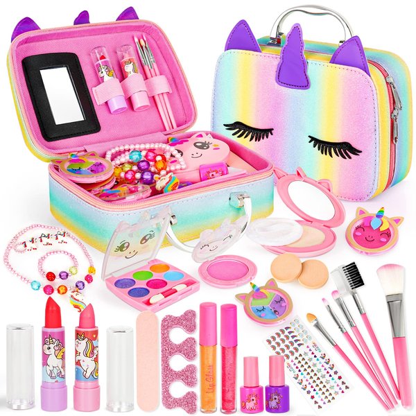 Dreamon Kids Makeup Kit for Girls,Real Washable Makeup Toy for Little Girl,28 in 1 Real Make Up Set for Toddler Children Princess Christmas Birthday Gifts