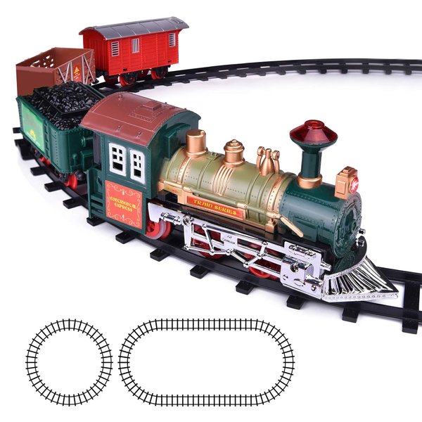 ArtCreativity Kids Train Set - Electric Train Set with Lights & Sound, Battery-Operated Train Toy with 4 Cars and Tracks - Christmas Train Sets for Around The Tree, Great Gift Idea for Boys and Girls