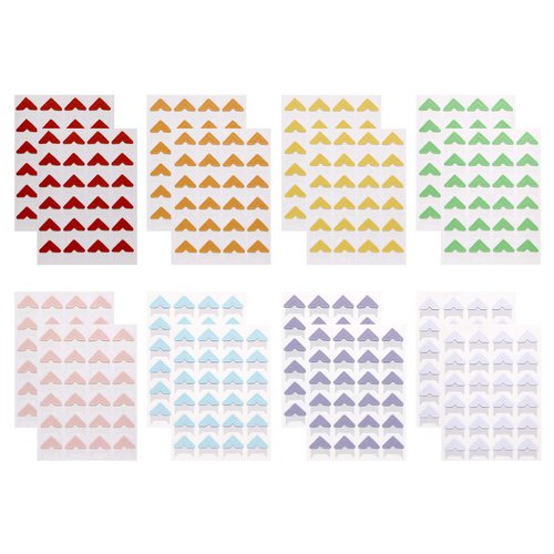Penta Angel 16 Sheets 8 Colors Photo Corner Stickers Holder Protectors Self Adhesive Photo Mounting Corner Stickers Picture Corners for DIY Scrapbooking Photo Album Personal Journal Diary, 384 Count