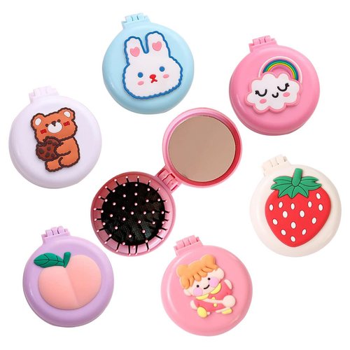Petunny Travel Hair Brush Set - 6Pcs Mini Round Folding Massage Combs for Women and Girls, Random Styles
