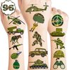 Military Camouflage Temporary Tattoos Theme Army Birthday Party Decorations Supplies Favors Decor 96 PCS Camo Soldier Tank Helicopter Tattoo Stickers Gifts For Kids Adults Boys Girls Prizes Carnival