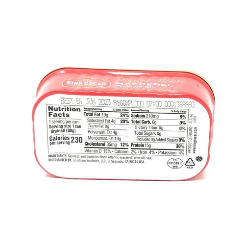 King Oscar Royal Fillets Skinless & Boneless Mackerel in Olive Oil (Pack of 4) 4.05 oz Cans