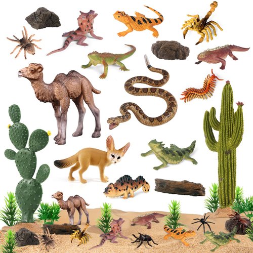 SIENON 32Pcs Desert Animal Figurines Set Model Trees Cactus Kit Desert Diorama Project with Camel...