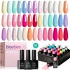 Beetles 23Pcs Gel Nail Polish Set with Base Gel Top Coat Summer Pastel Bright Neon Colors, 2024 Summer Gel Polish Kit Nude Blue Pink Red Green Purple Colors Soak off Uv Nail Gel Gift for Girls