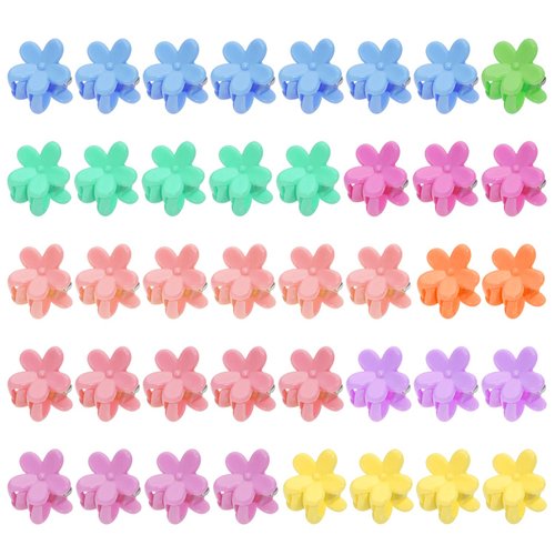 PPhtony Mini Flower Hair Clips 40Pcs Colorful Small Hair Claws Decorative Hair Pins Accessories for Women Girls Braid Bang Decoration (Bright Color)