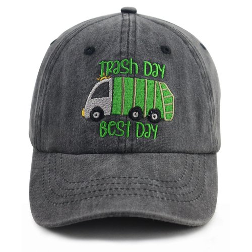 Toddler Trash Truck Hats, Kids Garbage Truck Baseball Cap, Trucks Toy Accessories, Children's Day Christmas Birthday Gifts for Boys Girls Son Daughter (Embroidered Black)