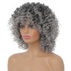 Dai Cloud Grey Afro Curly Wigs for Black Women Dark Roots with Bangs Wig Short Wave Kinky Synthetic Daily Use Wig