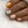 Press on Nails Short Fake Nails with Leaves Designs Square Glue on Nails Yellow Full Cover Nails Press ons Fall False Nails Glossy Artificial Petite Stick on Nails for Women 24 Pcs