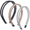 PAGOW 3pcs Double Crystal Side Hair Band, Rhinestone Diamond Vintage Turban Thin Hair Bands Hair Hoops Accessories for Women Girls (Black + Silver + Champagne)