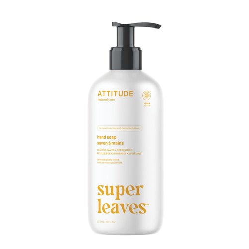 ATTITUDE Liquid Hand Soap, EWG Verified, Plant and Mineral-Based, Vegan Personal Care Products, Lemon Leaves, 16 Fl Oz