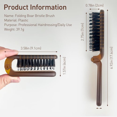 Travel Folding Hair Brush – Portable Pocket-Sized Boar Bristle Brush for All Hair Types, Ideal for Men, Women, and Kids, Enhances Shine, for Wet or Dry Hair