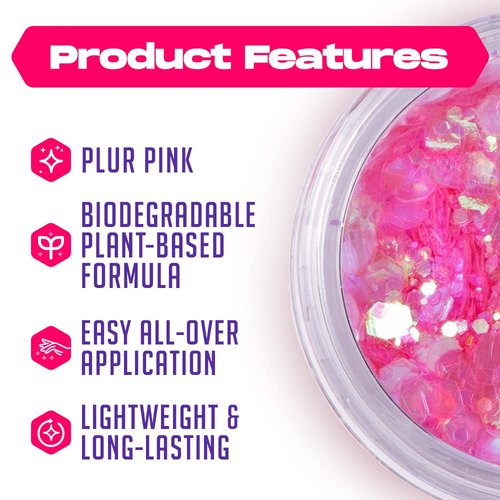 Pink Biodegradable Glitter Makeup | Plant Based, Eco Friendly, Hair Glitter, Face Glitter or Body Glitter | Cosplay, EDM Music Festival and Rave Makeup Accessory | 5 Grams of Chunky Glitter