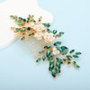 BERYUAN Bridal White Flower Green Crystal Rhinestone Hair Comb for Bride Bridesmaid Sliding side Headpieces Wedding Hair Accessories for Women and Girls (Green)